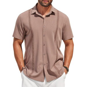 �N�[�t�@���f�B ���f�B�[�X �g�b�v�X T�V���c �{�^���_�E�� COOFANDY Menshort Sleeve Cuban Guayabera Shirt Casual Summer Beach Button Down Shirts Deepink �s���N