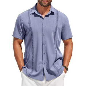 �N�[�t�@���f�B ���f�B�[�X �g�b�v�X T�V���c �{�^���_�E�� COOFANDY Menshort Sleeve Cuban Guayabera Shirt Casual Summer Beach Button Down Shirts Grey Blue �O���[