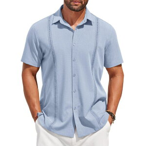 �N�[�t�@���f�B ���f�B�[�X �g�b�v�X T�V���c �{�^���_�E�� COOFANDY Menshort Sleeve Cuban Guayabera Shirt Casual Summer Beach Button Down Shirts Light Blue �u���[