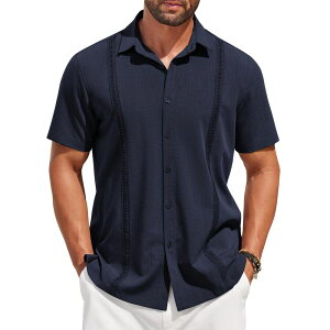 �N�[�t�@���f�B ���f�B�[�X �g�b�v�X T�V���c �{�^���_�E�� COOFANDY Menshort Sleeve Cuban Guayabera Shirt Casual Summer Beach Button Down Shirts Navy Blue �l�C�r�[