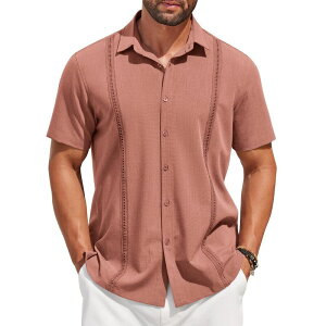 �N�[�t�@���f�B ���f�B�[�X �g�b�v�X T�V���c �{�^���_�E�� COOFANDY Menshort Sleeve Cuban Guayabera Shirt Casual Summer Beach Button Down Shirts Pink �s���N