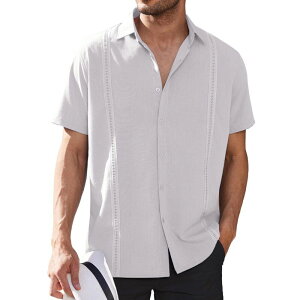 �N�[�t�@���f�B ���f�B�[�X �g�b�v�X T�V���c �{�^���_�E�� COOFANDY Menshort Sleeve Cuban Guayabera Shirt Casual Summer Beach Button Down Shirts White �z���C�g