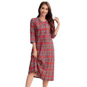 �R�W���C�� ���f�B�[�X �A���_�[�E�F�A �i�C�g�E�F�A Kojooin Women Long Sleeve Nightgown Lightweight Long Sleep Dress Red Plaid ���b�h