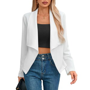 �Z�I���A ���f�B�[�X �A�E�^�[ �W���P�b�g�E�u���]�� �u���U�[ Seoria Women'solid Fitted Blazer Long Sleeve Open Front Casual Office Jacket White �z���C�g