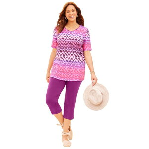 �L���T�����Y ���f�B�[�X �g�b�v�X T�V���c V�l�b�N �v���X�T�C�Y Catherines Women's Plusize Suprema Short Sleeve V-Neck Tee Berry Pink Ombre Geo �s���N