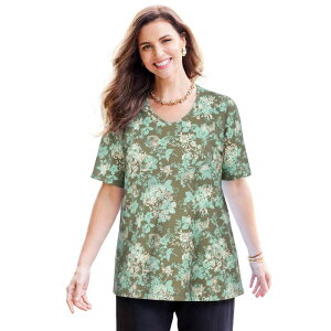 �L���T�����Y ���f�B�[�X �g�b�v�X T�V���c V�l�b�N �v���X�T�C�Y Catherines Women's Plusize Suprema Short Sleeve V-Neck Tee Grapeleaf Paisley