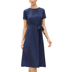 �C���X�p�C�A �V�b�N ���f�B�[�X �g�b�v�X �����s�[�X �N���[�l�b�N A ���C�� INSPIRE CHIC Summer Dress for Women Work Casual Short Sleeve Crewneck A Line Flowy Dresses with Belt Navy Blue �l�C�r�[