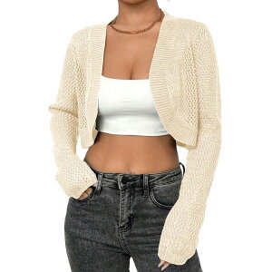 �Z�I���A ���f�B�[�X �A�E�^�[ �j�b�g�E�Z�[�^�[ �J�[�f�B�K�� �N���b�v�h Seoria Women Hollow Out Cropped Cardigan Long Sleeve Knitop Beige �x�[�W��
