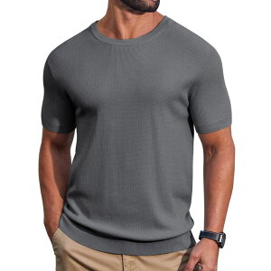 �N�[�t�@���f�B ���f�B�[�X �g�b�v�X T�V���c �N���[�l�b�N ���u �Z�[�^�[ �j�b�g COOFANDY Men' T- Shirtshort Sleeve Knit Sweater Shirt Casual Crewneck Ribbed Pullover Tees Dark Grey �O���[