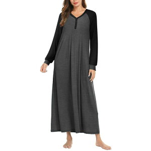 �G�R�A�[ ���f�B�[�X �A���_�[�E�F�A �i�C�g�E�F�A �{�^���_�E�� �V���c �_�E�� Ekouaer Nightgowns for Women Long Sleeve Sleep Shirt Button Downightshirt Fullength Loungewear Black �u���b�N