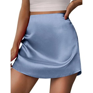 �W�[�O�[ ���f�B�[�X �{�g���X�J�[�g �n�C�E�G�X�g �~�j �V���N Zeagoo Skirts for Women Summer Skirts Casual Stain High Waist Silk Mini School Skirt Cute Skirt Blue �u���[
