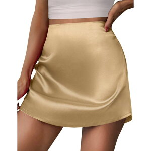 �W�[�O�[ ���f�B�[�X �{�g���X�J�[�g �n�C�E�G�X�g �~�j �V���N Zeagoo Skirts for Women Summer Skirts Casual Stain High Waist Silk Mini School Skirt Cute Skirt Light Brown �u���E��