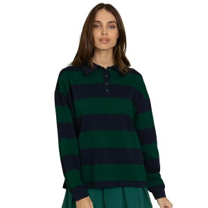�R�W���C�� ���f�B�[�X �g�b�v�X T�V���c �X�E�F�b�g Kojooin Women Striped Oversized Sweatshirt Button Collared Long Sleeve Pullover Top Dark Green �O���[��