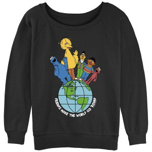 �A�j���L�����N�^�[ ���f�B�[�X �g�b�v�X T�V���c �p�C�� Licensed Character Juniors' Sesame Street Friends Make The World Go Round Elmo Cookie Monster Big Bird Slouchy Terry Black �u���b�N