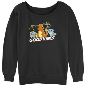 �A�j���L�����N�^�[ ���f�B�[�X �g�b�v�X T�V���c �p�C�� �X�E�F�b�g �O���t�B�b�N Licensed Character Juniors' Pokmon Good Vibes Starters Graphic Slouchy Terry Sweatshirt Black �u���b�N