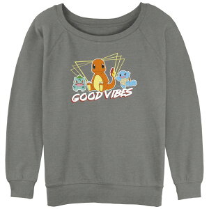 �A�j���L�����N�^�[ ���f�B�[�X �g�b�v�X T�V���c �p�C�� �X�E�F�b�g �O���t�B�b�N Licensed Character Juniors' Pokmon Good Vibes Starters Graphic Slouchy Terry Sweatshirt Gray Heather �O���[
