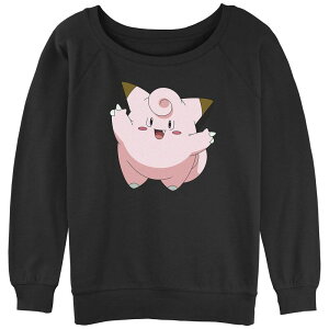 �A�j���L�����N�^�[ ���f�B�[�X �g�b�v�X T�V���c �p�C�� �X�E�F�b�g �O���t�B�b�N Licensed Character Juniors' Pokmon Happy Big Hug Clefairy Slouchy Terry Graphic Sweatshirt Black �u���b�N