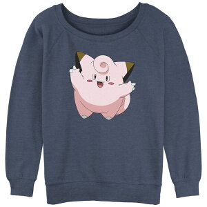 �A�j���L�����N�^�[ ���f�B�[�X �g�b�v�X T�V���c �p�C�� �X�E�F�b�g �O���t�B�b�N Licensed Character Juniors' Pokmon Happy Big Hug Clefairy Slouchy Terry Graphic Sweatshirt Blue Heather �w�U�[