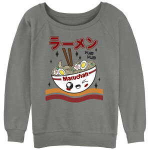 �A�j���L�����N�^�[ ���f�B�[�X �g�b�v�X T�V���c �p�C�� Licensed Character Juniors' Maruchan Kawai Bowl Yum Figure Slouchy Terry Pullover Gray Heather �O���[