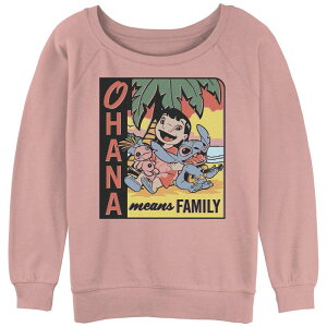 �f�B�Y�j�[ ���f�B�[�X �g�b�v�X T�V���c �p�C�� Disney's Lilo & Stitch Juniors' Ohana Means Family Slouchy Terry Pullover Desert Pink �s���N