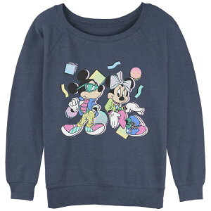 �f�B�Y�j�[ ���f�B�[�X �g�b�v�X T�V���c �p�C�� Disney's Mickey And Friends Juniors' Mickey & Minnie 80'style Slouchy Terry Pullover Blue Heather �w�U�[