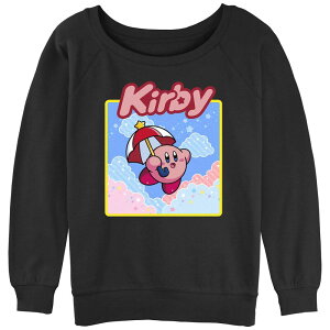 �A�j���L�����N�^�[ ���f�B�[�X �g�b�v�X T�V���c �p�C�� Licensed Character Juniors' Nintendo Kirby Flying With Umbrella Slouchy Terry Pullover Black �u���b�N