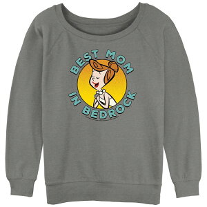�A�j���L�����N�^�[ ���f�B�[�X �g�b�v�X T�V���c �p�C�� Licensed Character Juniors' The Flintstones Wilma Best Mom In Bedrock Badge Slouchy Terry Gray Heather �O���[