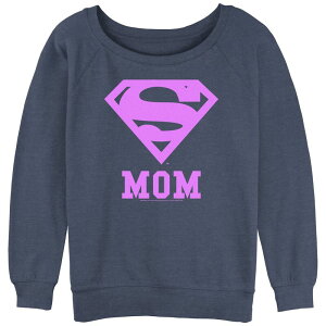�A�j���L�����N�^�[ ���f�B�[�X �g�b�v�X T�V���c �p�C�� ���S Licensed Character Juniors' Superman Pink Logo Mom Word Slouchy Terry Blue Heather �w�U�[