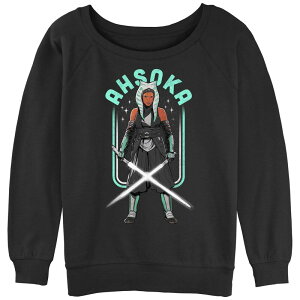 �X�^�[ �E�H�[�Y ���f�B�[�X �g�b�v�X T�V���c �p�C�� Juniors' Star Wars: The Mandalorian Ahsoka Jedi Lightsaber Stand Slouchy Terry Black �u���b�N
