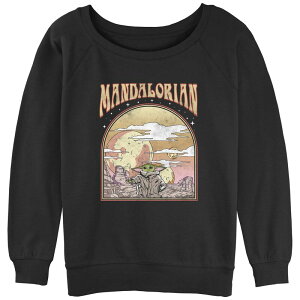 �X�^�[ �E�H�[�Y ���f�B�[�X �g�b�v�X T�V���c �p�C�� �L���b�v �P�[�v Juniors' Star Wars The Mandalorian Grogu Landscape Retro Slouchy Terry Black �u���b�N