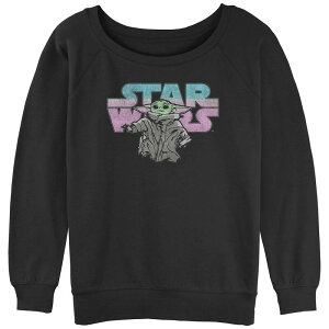 �X�^�[ �E�H�[�Y ���f�B�[�X �g�b�v�X T�V���c �p�C�� ���S Juniors' Star Wars The Mandalorian Childistressed Logo Slouchy Terry Black �u���b�N