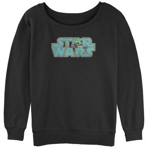 �X�^�[ �E�H�[�Y ���f�B�[�X �g�b�v�X T�V���c �p�C�� ���S Juniors' Star Wars The Mandalorian Child Hiding Logo Slouchy Terry Black �u���b�N
