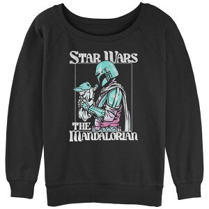 �X�^�[ �E�H�[�Y ���f�B�[�X �g�b�v�X T�V���c �p�C�� Juniors' Star Wars The Mandalorian Din Djarin Grogu Hold Pop Slouchy Terry Black �u���b�N