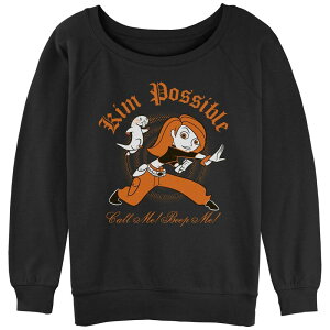 �A�j���L�����N�^�[ ���f�B�[�X �g�b�v�X T�V���c �p�C�� �O���t�B�b�N Licensed Character Juniors' Kim Possible Call Me Bleep Me Graphic Slouchy Terry Black �u���b�N