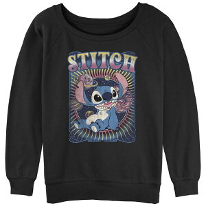 �A�j���L�����N�^�[ ���f�B�[�X �g�b�v�X T�V���c �p�C�� �O���t�B�b�N Licensed Character Juniors' Lilo & Stitch Groovy Background Stitch Portrait Graphic Slouchy Terry Black �u���b�N