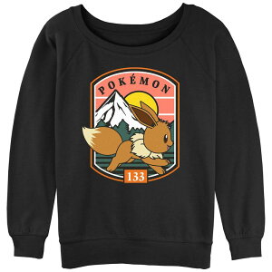 �A�j���L�����N�^�[ ���f�B�[�X �g�b�v�X T�V���c �p�C�� �O���t�B�b�N Licensed Character Juniors' Pokemon Eevee Running Stamp Graphic Slouchy Terry Black �u���b�N