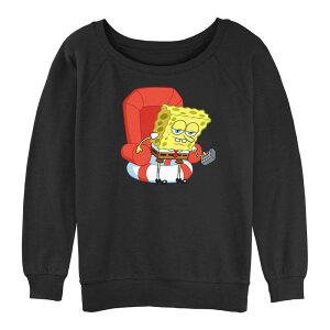 �A�j���L�����N�^�[ ���f�B�[�X �g�b�v�X T�V���c �p���c �p�C�� �O���t�B�b�N Licensed Character Juniors' SpongeBob SquarePants Ready to Watch TV Graphic Slouchy Terry Black �u���b�N