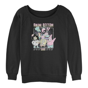 �A�j���L�����N�^�[ ���f�B�[�X �g�b�v�X T�V���c �p���c �p�C�� �O���t�B�b�N Licensed Character Juniors' SpongeBob SquarePants Bikini Bottom Gangraphic Slouchy Terry Black �u���b�N