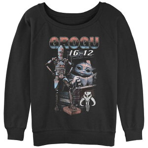 �A�j���L�����N�^�[ ���f�B�[�X �g�b�v�X T�V���c �p�C�� �O���t�B�b�N Licensed Character Juniors' The Mandalorian Grogu IG-12 Portrait Graphic Slouchy Terry Black �u���b�N