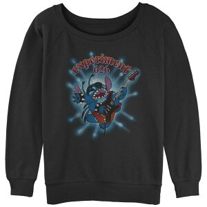 �f�B�Y�j�[ ���f�B�[�X �g�b�v�X T�V���c �p�C�� �O���t�B�b�N Disney's Lilo & Stitch Juniors' Rocker Stitch Slouchy Terry Graphic Pullover Black �u���b�N