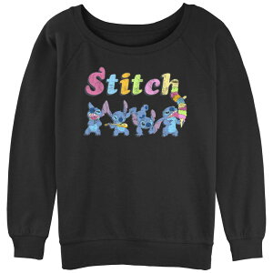 �f�B�Y�j�[ ���f�B�[�X �g�b�v�X T�V���c �p�C�� �O���t�B�b�N Disney's Lilo & Stitch Juniors' Wacky Moodstitch Slouchy Terry Graphic Pullover Black �u���b�N