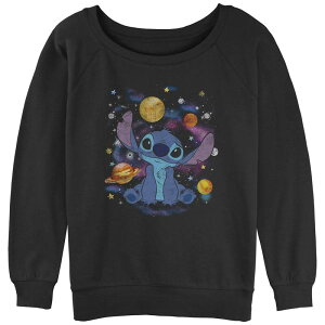 �f�B�Y�j�[ ���f�B�[�X �g�b�v�X T�V���c �p�C�� �O���t�B�b�N Disney's Lilo & Stitch Cute Space Stitch Juniors' Graphic Slouchy Terry Black �u���b�N