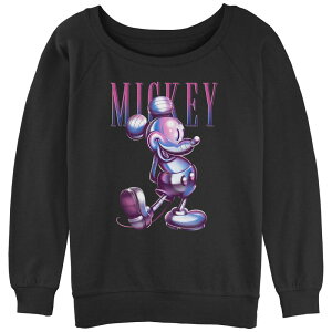 �f�B�Y�j�[ ���f�B�[�X �g�b�v�X T�V���c �p�C�� �O���t�B�b�N Disney's Mickey Mouse Juniors' Chrome Finishing Slouchy Terry Graphic Pullover Black �u���b�N