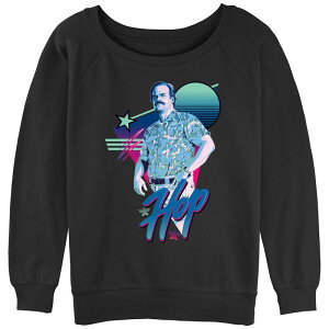 �A�j���L�����N�^�[ ���f�B�[�X �g�b�v�X T�V���c �p�C�� �O���t�B�b�N Licensed Character Juniors' Stranger Things Chief Hoposter Graphic Slouchy Terry Pullover Black �u���b�N