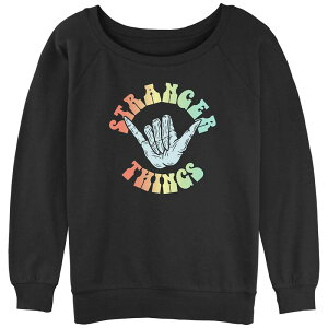 �A�j���L�����N�^�[ ���f�B�[�X �g�b�v�X T�V���c �p�C�� �O���t�B�b�N Licensed Character Juniors' Stranger Things Demogorgon Shaka Wave Graphic Slouchy Terry Pullover Black �u���b�N