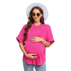 �Z�I���A ���f�B�[�X �g�b�v�X T�V���c �u���E�X �}�^�j�e�B Seoria Women's Maternity Summer Shirts Casualoose Fit Short Sleeve Blouses Round Neck Long T-Shirt Rose Red ���b�h