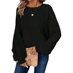 �N���A�t�����[ ���f�B�[�X �A�E�^�[ �j�b�g�E�Z�[�^�[ �V���c ClearFlower Women's Batwing Sleeve Long Sleeve Shirt Autumn Fashion Round Neck Tunic Top Black �u���b�N