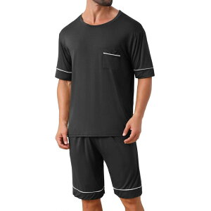 �C���X�p�C�A �V�b�N ���f�B�[�X �A���_�[�E�F�A �i�C�g�E�F�A �N���[�l�b�N INSPIRE CHIC Nightwear Pajama for Men'summer Short Sleeves Crew Neck with Pockets Pajama Set Black �u���b�N