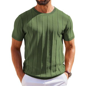 �y���������z �N�[�t�@���f�B ���f�B�[�X T�V���c �g�b�v�X COOFANDY T Shirts for Men Summer Crew Neck Ribbed Sweater Shirts Slim Fit Short Sleeve Dressy Army Green