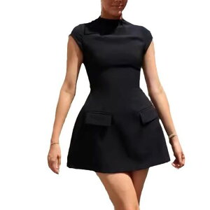 �G���[�g�X�s���b�g ���f�B�[�X �g�b�v�X �����s�[�X A ���C�� �~�j �L���b�v EliteSpirit Women Cap Sleeve Mini Dress The Ultimate Muse A-Linelegant Formal Party Short Dress with Pockets Black �u���b�N